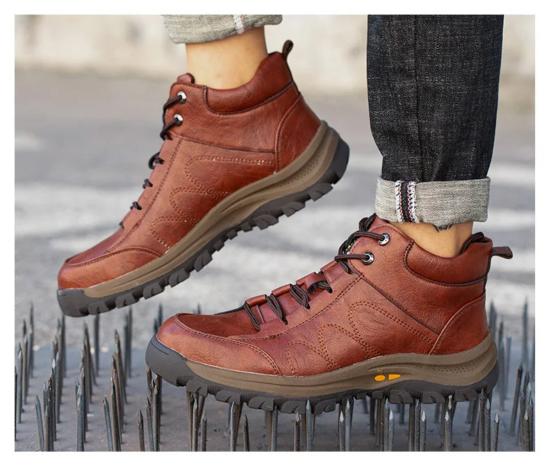 Men Leather Safety Work Boots Steel Toe Puncture-proof Indestructible Safety Shoes Staleneus Construction Welding Work Boots