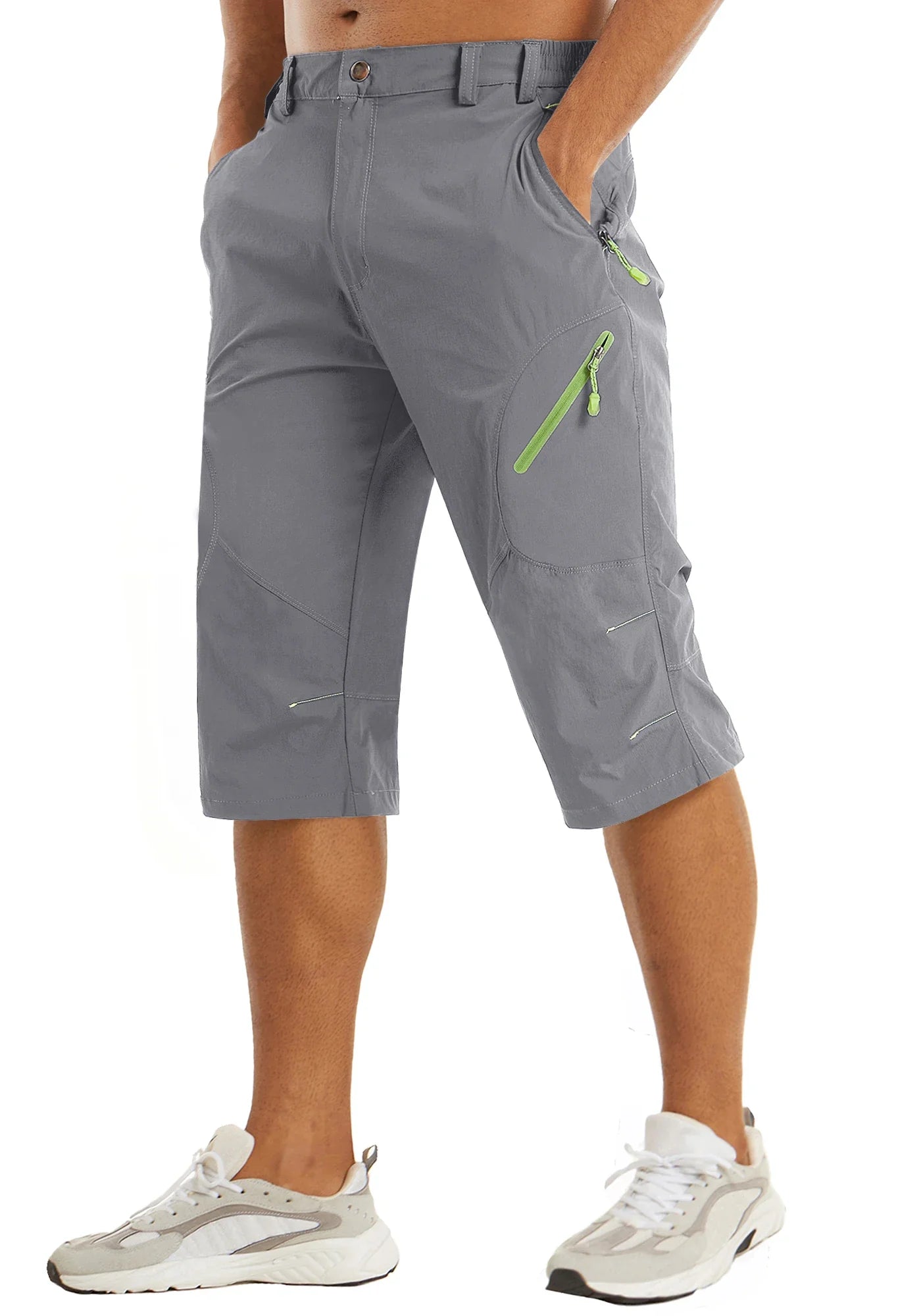 Below Knee Length Summer Waterproof Shorts Mens Quick Drying 3/4 Capri Pants Hiking Walking Sports Outdoor Nylon Shorts