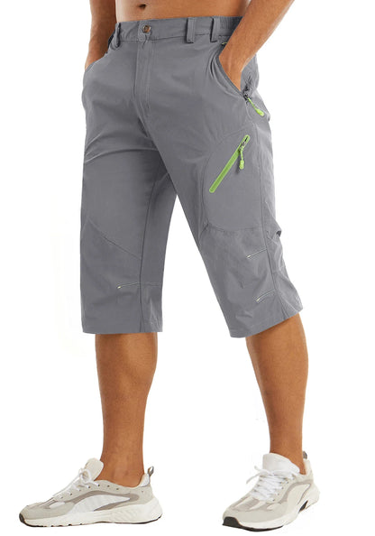 Below Knee Length Summer Waterproof Shorts Mens Quick Drying 3/4 Capri Pants Hiking Walking Sports Outdoor Nylon Shorts