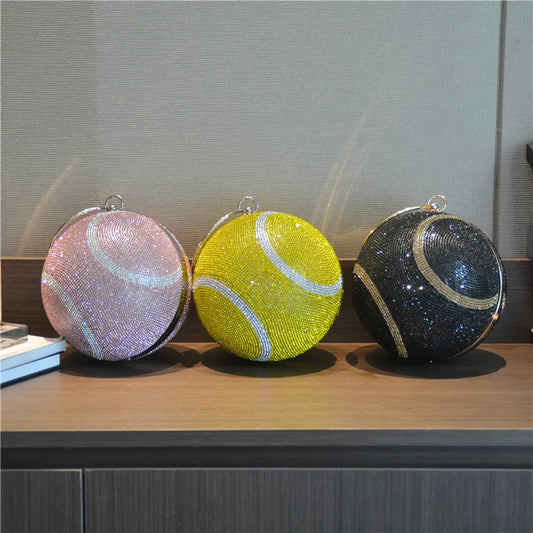 Lady Yellow Pink Black Diamond Day Clutches Rhinestone Pearl Evening Bag Circular Shaped Chain Shoulder Handbags For Party Purse