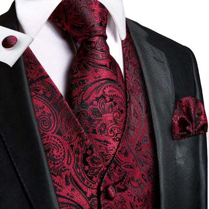 Navy Blue Mens Vest Formal Paisley Waistcoat Jacket Tie Handkerchief Cufflinks Set For Male Dress Suit Wedding Party