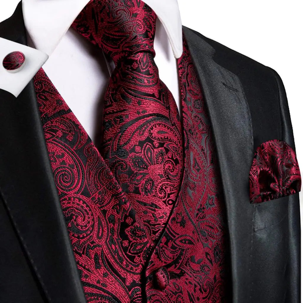 Fashion Silk Vest For Men Classic Gold Champane Yellow Waistcoat Jacket Tie Hankerchief Cufflinks Sets Dress Suit Wedding Hi-Tie