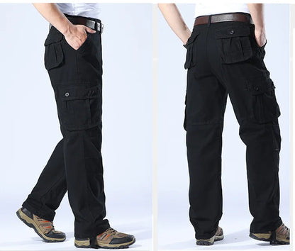 Men's Spring Baggy Cargo Pants Work Overalls Tactical Multi-Pocket Casual Cotton Pants Male Army Straight Slacks Long Trousers