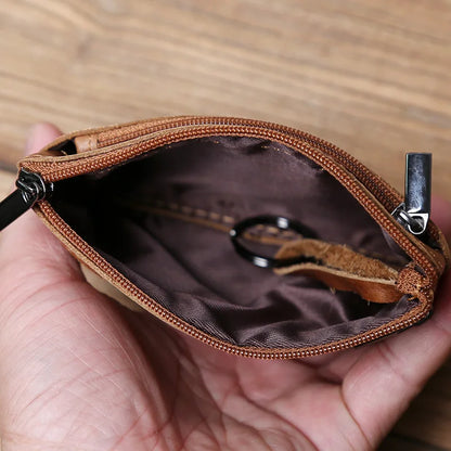 Men's Leather Zipper Coin Wallet First Layer Cowhide Mini Short Wallet Handbag Change Wallet