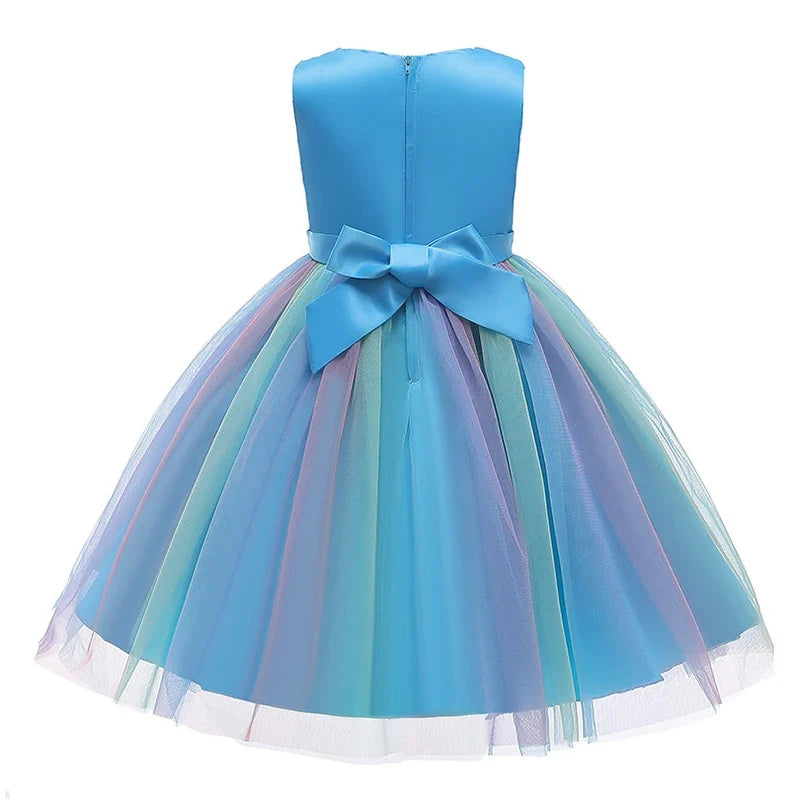 2026 Sequins Girls Dress Summer Flower Fashion Rainbow Mesh Little Princess Dresses For Piano Performance Costume Kids Clothes
