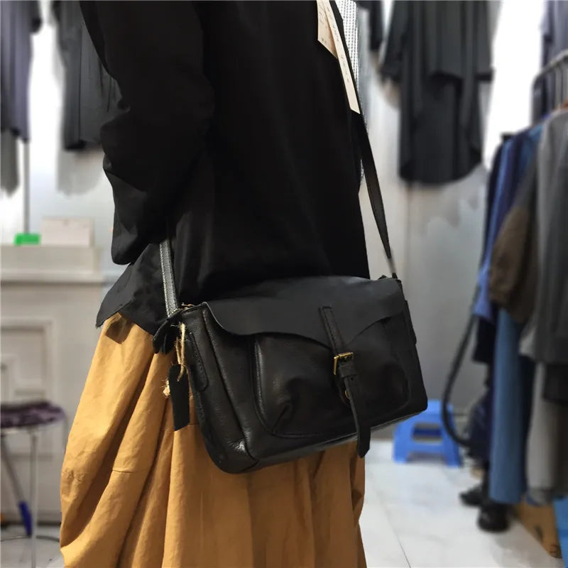 Retro Women Crossbody Bags Natural Real Leather Shoulder Bag Female Solid Casual Daily Messenger Bags Satchel Designer Handbags