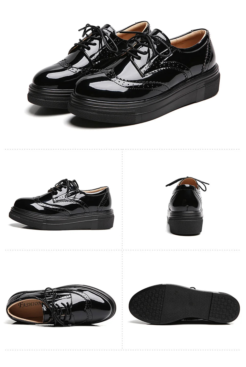 Women's Oxford Flats - Genuine Leather Wingtips Lace-Up Comfort Brogue Derby Patent Platform Casual Shoes for Spring Autumn