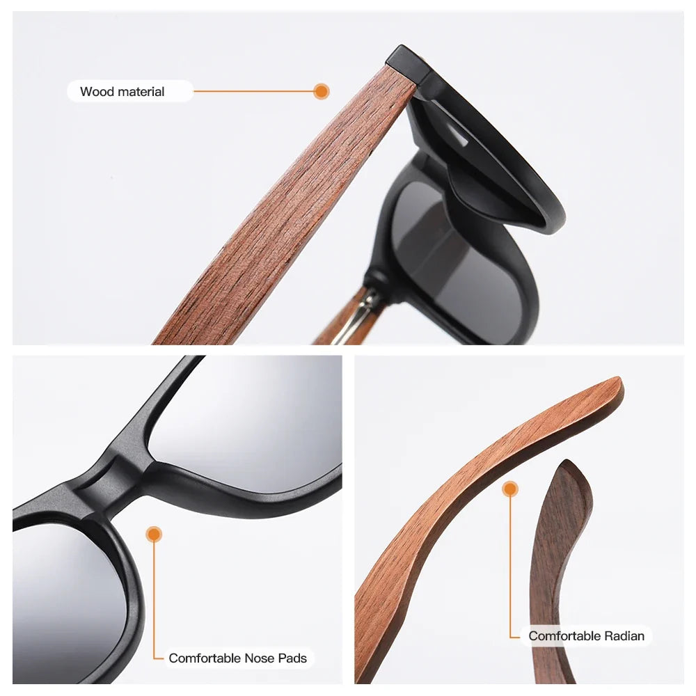 Environment-Friendly Retro Walnut Wood Sunglasses UV400 Polarized Bamboo Sunglasses Men's Fashion Trendy Anti Blue Lens 7061h