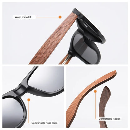 Environment-Friendly Retro Walnut Wood Sunglasses UV400 Polarized Bamboo Sunglasses Men's Fashion Trendy Anti Blue Lens 7061h