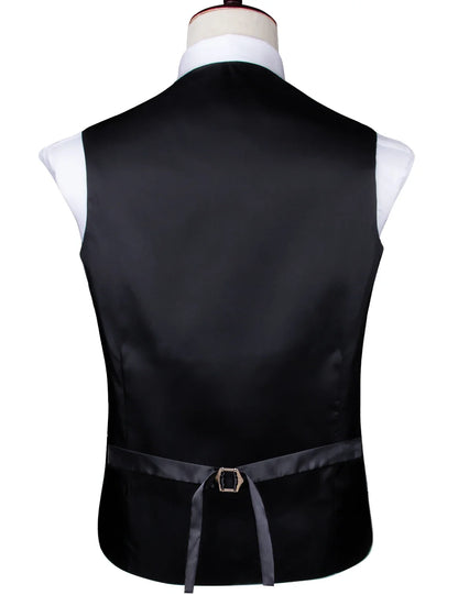 Silk Mens Vests Sleeveless Waist Jacket Jacquard Black Orange Floral Waistcoat Tie Hanky Cufflinks Set for Men Casual XXL