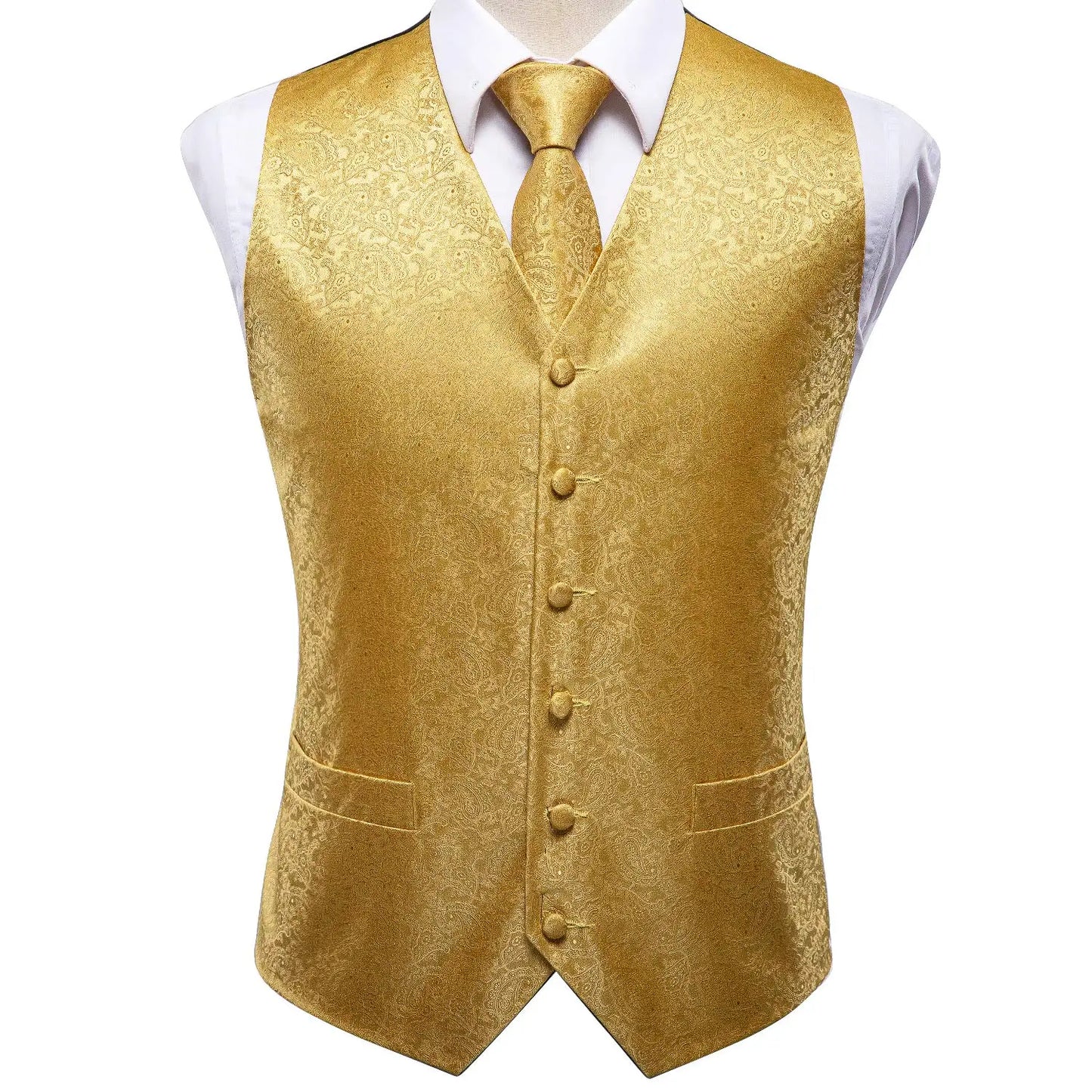 Luxury Silk Mens Vests Rose Gold Pink Striped Waistcoat Necktie Bowtie Hanky Cufflinks Set Waist Jacket For Men Wedding