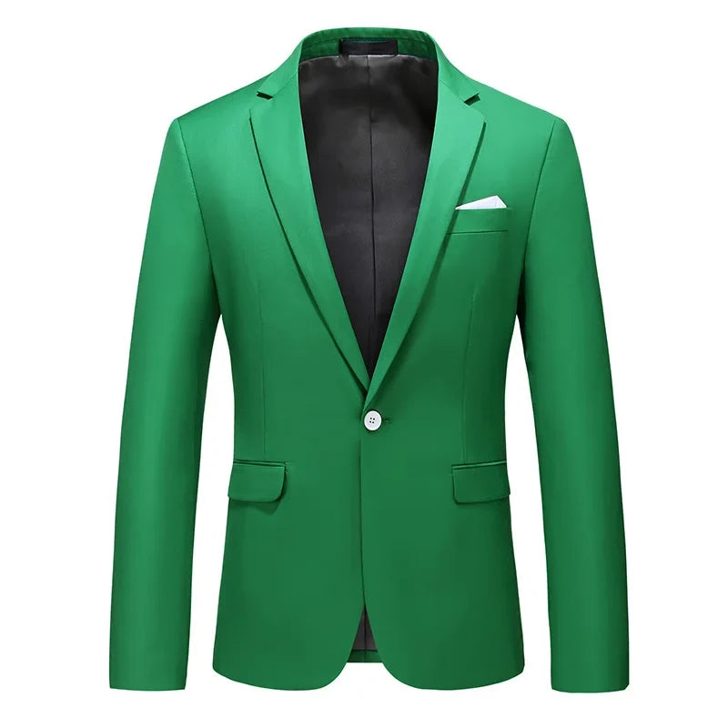 Bright Green Single Button Men's Blazer, Asian Size Slim Suit Jacket, Wedding Dress Coat, White and Black Tops.