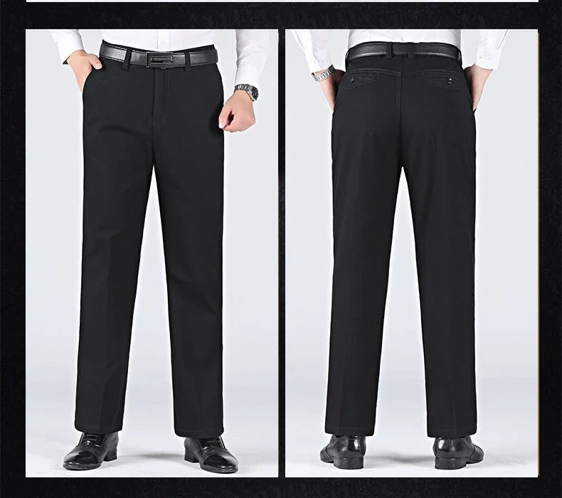 New Arrival 100% Cotton Summer Autumn Men's Casual Pants Fashion Solid Black Beige Gentle Thicken Trousers Brand Smart Suit Pant
