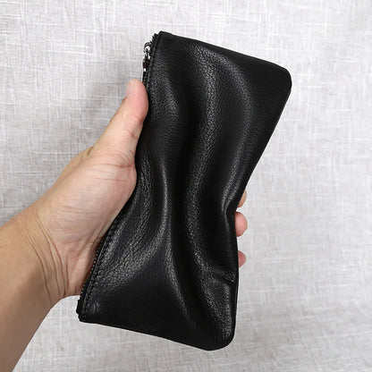 Men's Genuine Leather Long Zipper Wallet First Layer Cowhide Youth Ultra-Thin Handbag Wallet Trendy Brand Simple Wallet