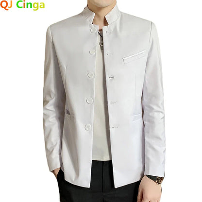 2026 New Men's Black Blazers Coat, Masculino Single Breasted Stand Up Collar Men Long-Sleeved Terno Jacket, Blue Red Overcoat