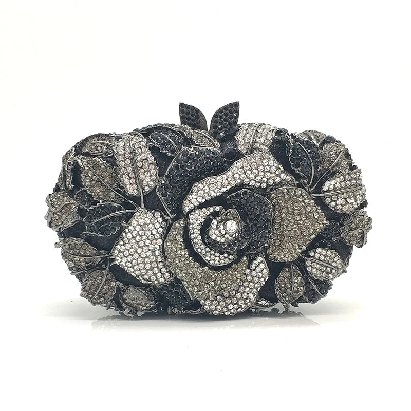 Green Pink Multicolored Rose Crystal Women Evening Clutches Bags Diamond Wedding Cocktail Party Purse And Stone Handbag