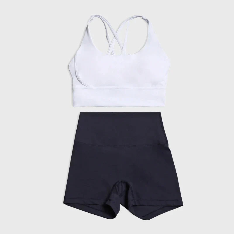 SOISOU Gym Womens Clothing Shorts Sets Yoga Women's Tracksuit Sexy Bra High Waist Short Sportwear Elastic Set Woman 2 Pieces