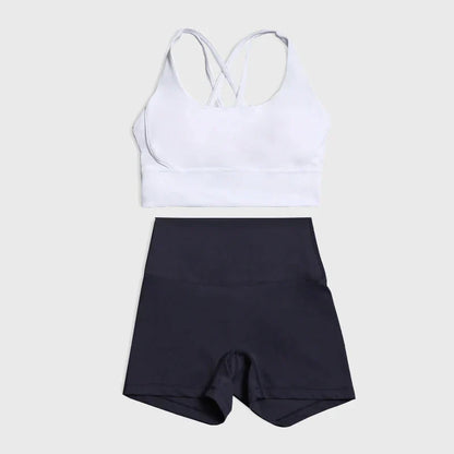 SOISOU Gym Womens Clothing Shorts Sets Yoga Women's Tracksuit Sexy Bra High Waist Short Sportwear Elastic Set Woman 2 Pieces