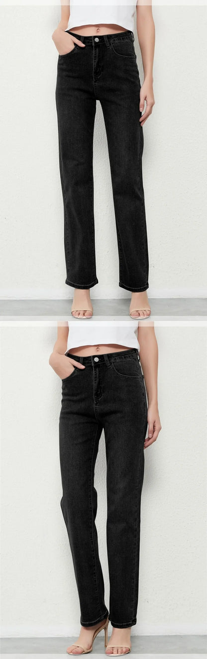 New Stretch Straight High Waist Jeans Women Vintage Baggy Full Length Long Denim Trousers Streetwear 2021 Jeans