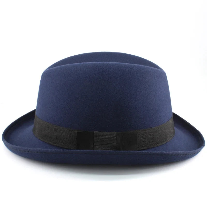 Men Women Wool Classical Homburg Hats Bowtie Band Fedora Caps Trilby Sunhat Jazz Winter Warm Adjustable Size M-L 7 1/8-7 3/8