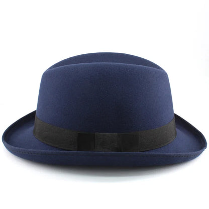 Men Women Wool Classical Homburg Hats Bowtie Band Fedora Caps Trilby Sunhat Jazz Winter Warm Adjustable Size M-L 7 1/8-7 3/8