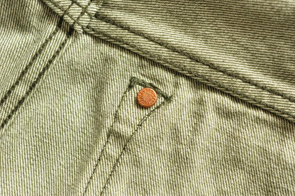 Men Jeans Vulcanization Olive Green 107 Selvedge Denim Jeans Men Washed Slim Fit 14 Oz Zipper Fly