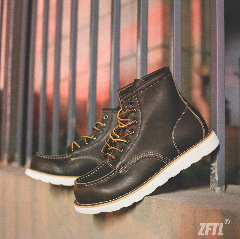 Men's Ankle Boots American retro tooling boots Casual Crazy Horse Leather Men's Boots Vintage Man Lace up Boots 2025