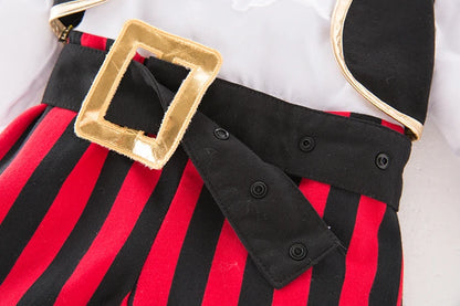 Baby Boys Girls Captain Pirate Costume Infant Toddler Romper Jumpsuit Umorden Halloween Purim Party Fancy Dress Red Stripe