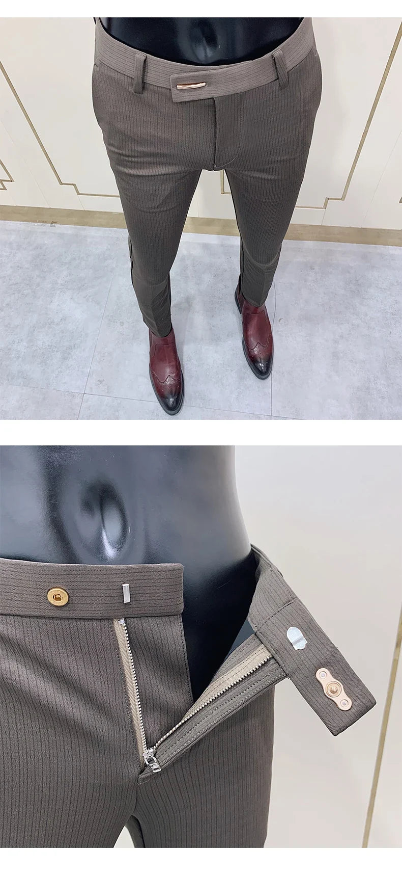 New Striped Suit Pants 2022 Men Elegant Skinny Fit Office Pant Men Trousers Pant For Man Business Slim Fit Dress Ankle Trousers