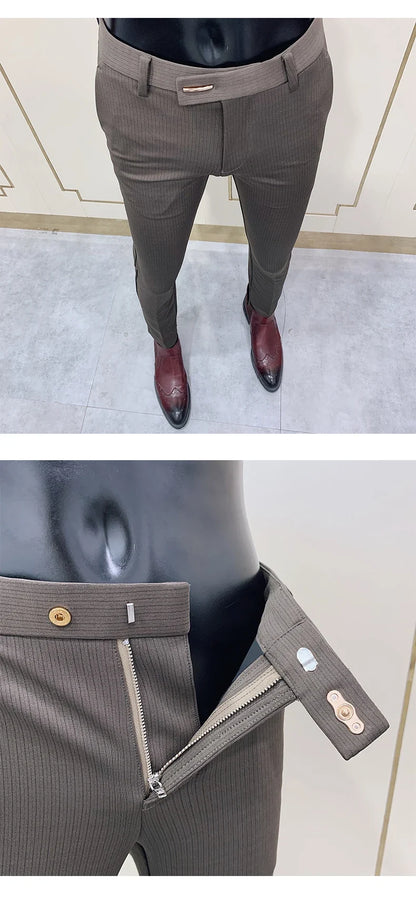 Fashion Striped Suit Pant 2022 Men Elegant Slim Fit Tight-ankle Trousers Pants Men Office Party Business Slim Fit Dress Trousers