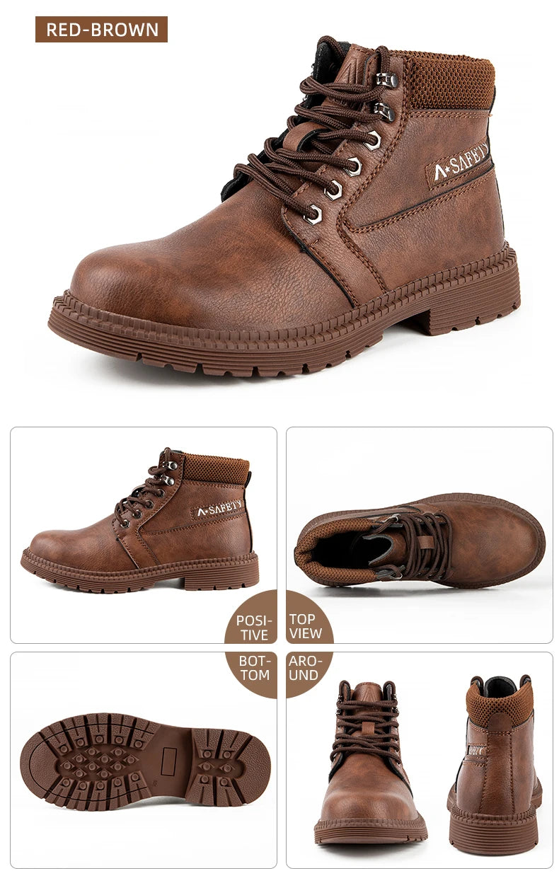 Mens Work Boots 2025 Fashion Outdoor Leather Steel Toe Indestructible Shoes Men Anti Slip Puncture Proof Safety Shoes Boot Man