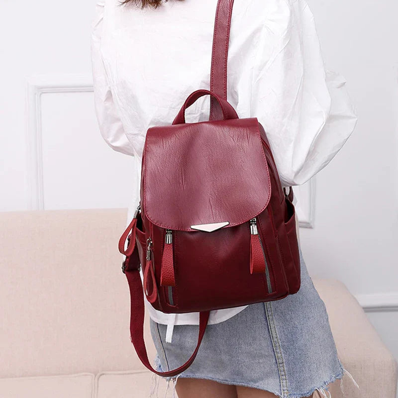 Luxury Backpack For Women Soft PU Leather Backpack Travel Large Capacity School Bag Double Zipper Business Knapsack