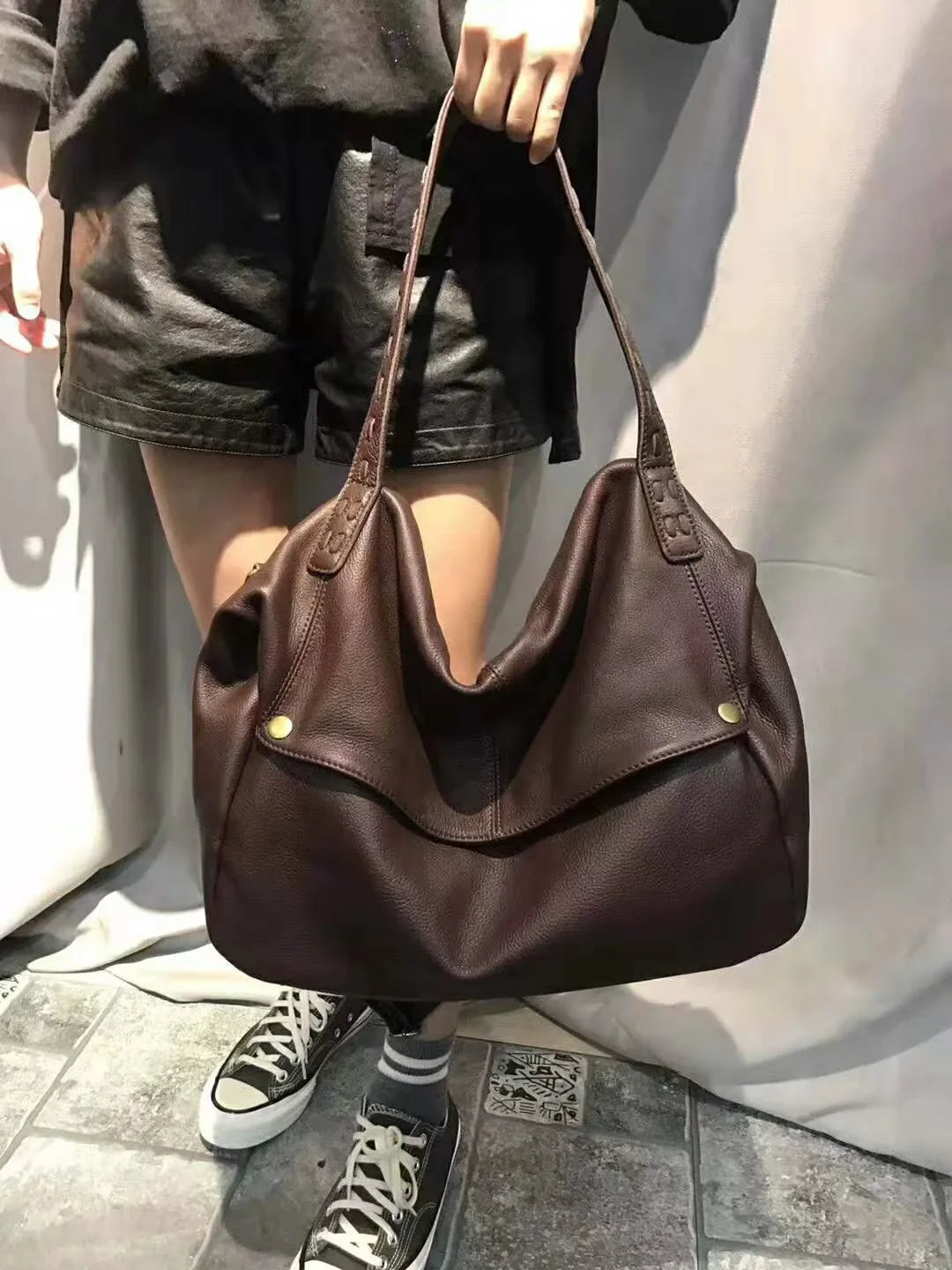 Women's 100% Genuine Cowhide Hobo Bag Large Capacity Soft Leather Shoulder Crossbody Vintage Handbag