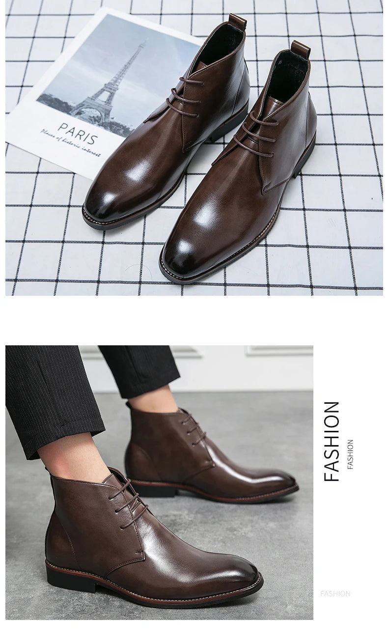 Mayba Pointed Leather Shoes Men Casual Shoes Ankle Boots Size 38-48