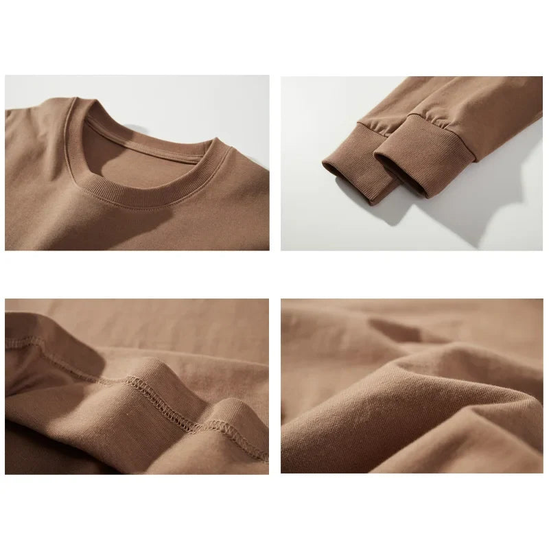 Autumn New Brand Mens Long Sleeve Tshirt Cotton T Shirt Men Vintage Casual Loose Brown Tops Unisex Home Hip Hop Streetwear