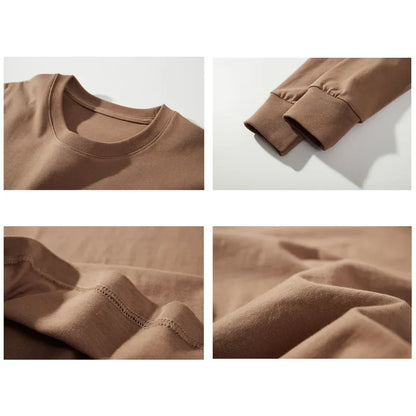 Autumn New Brand Mens Long Sleeve Tshirt Cotton T Shirt Men Vintage Casual Loose Brown Tops Unisex Home Hip Hop Streetwear