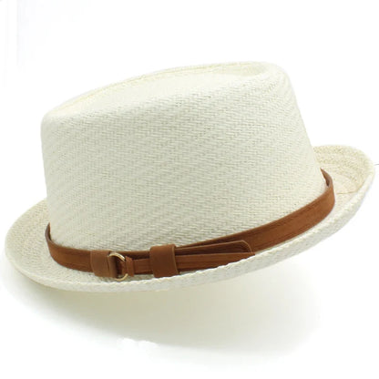 Men Women Classical Straw Pork Pie Hats Fedora Sunhats Trilby Caps Summer Boater Beach Outdoor Travel Party Size US 7 1/4 UK L