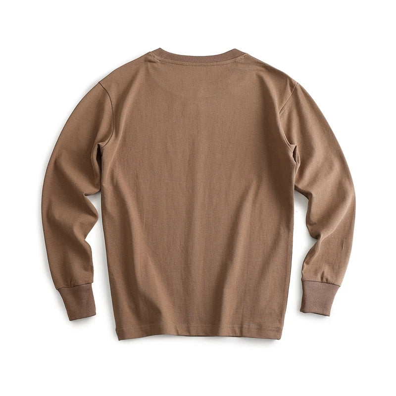 Autumn New Brand Mens Long Sleeve Tshirt Cotton T Shirt Men Vintage Casual Loose Brown Tops Unisex Home Hip Hop Streetwear