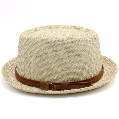 Men Women Classical Straw Pork Pie Hats Fedora Sunhats Trilby Caps Summer Boater Beach Outdoor Travel Party Size US 7 1/4 UK L