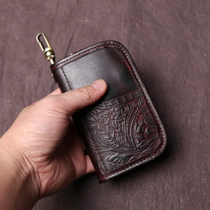 Men's Leather Key Bag, The First LayerOf Cowhide, Ladies' Purse, Multi-functional Vintage Vegetable Tanned Leather ID Bag.