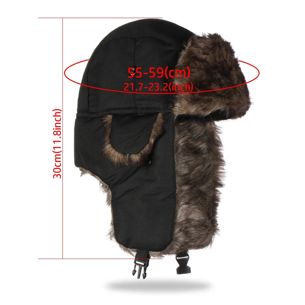 Unisex Men Women Russian Hat Trapper Bomber Warm Trooper Ear Flaps Winter Ski Hat Solid Fluffy Faux Fur Cap Headwear Bonnet