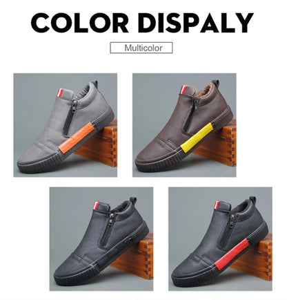 New Winter Men's Boots Soft Leather Plush Warm Snow Boots Waterproof Outdoor Footwear Men Work Boots Men Motorcycle Boots