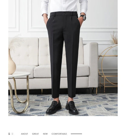New Men Non-iron fabric Dress Pants Slim Straight Black Apricot Dark Gray Casual Suit Pants Male Business Little Feet Suit pants