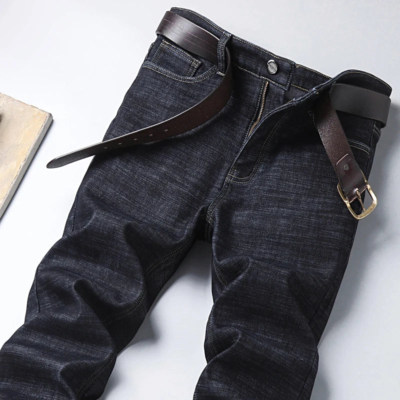 2024 New Jeans Brand Autumn Winter Jeans Warm Flocking Warm Soft Men Activities Warm Fleece Men Jeans Black Blue  Colors