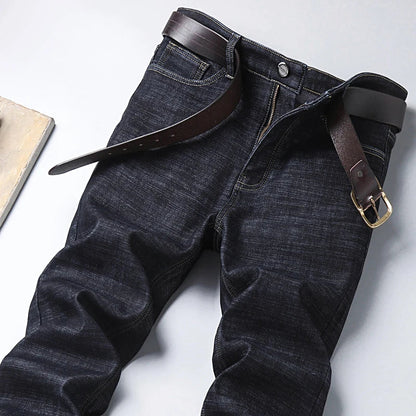 2024 New Jeans Brand Autumn Winter Jeans Warm Flocking Warm Soft Men Activities Warm Fleece Men Jeans Black Blue  Colors