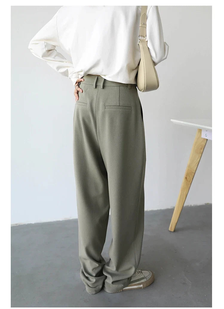 Simple Casual Women Twill Suit Pants Wide Leg Pants Straight Floor Pants Office Ladies Female Trousers