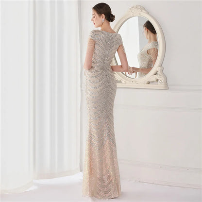 Elegant V Neck Mermaid Evening Dress Long Luxury Beads Women Evening Party Dresses 2025 New Formal Dress 19085