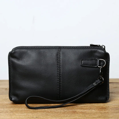Leather Leisure Man With Long Purse, Soft Leather, Hand Zipper, Money Chuck Layer, Cowhide Credit Card Bag, Cell Phone Bag