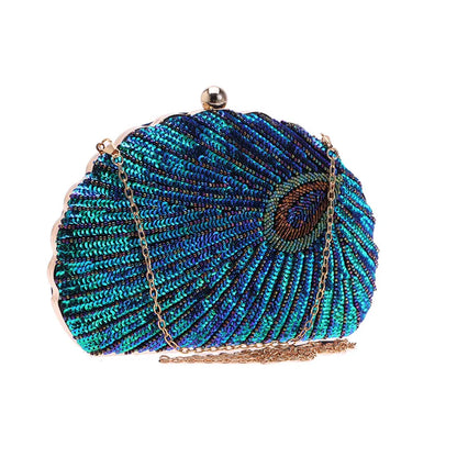 Shell Shape Women's Clutch Bag Sequin Purses and Handbags Luxury Designer Retro Embroidery Evening Bag Female Party Handbag Z079
