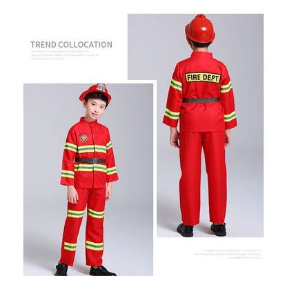 Halloween Kids Firefighter Uniform Children Sam Fireman Role Work Clothing Suit Boy Kids Cosplay Costume Party Costume Gift